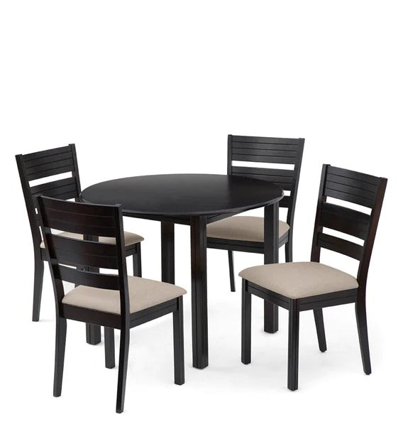 Detec™ 4 Seater Round Dining Table Set in Brown Color