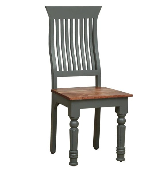 Detec™ Solid Wood Dining Chair (Set Of 2) In Grey & Natural Finish