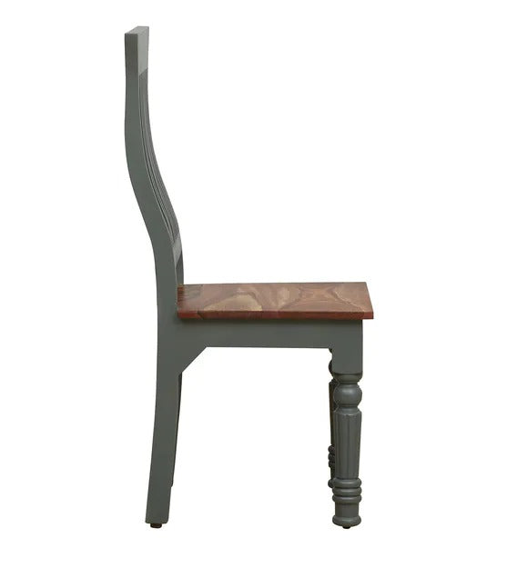 Detec™ Solid Wood Dining Chair (Set Of 2) In Grey & Natural Finish