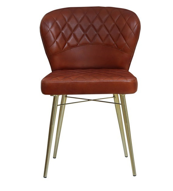 Detec™ Dining Chair With Leather Upholstery In Glossy Gold & Tan Antique Finish