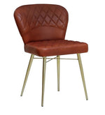 Load image into Gallery viewer, Detec™ Dining Chair With Leather Upholstery In Glossy Gold &amp; Tan Antique Finish
