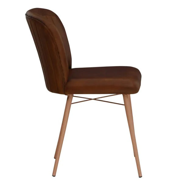 Detec™ Dining Chair With Leather Upholstery In Antique Copper Matte Finish