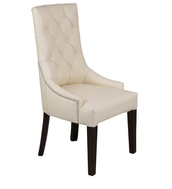 Detec™ Chair in Genuine Leather with Tufted Back in Cream Colour
