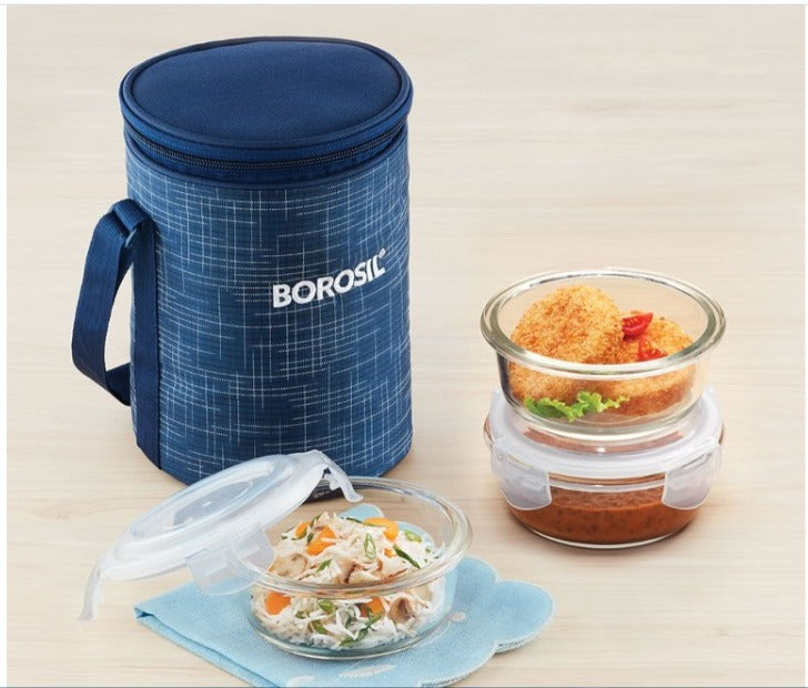 Detec™ Borosil 3 Round Microwavable Glass Lunch Box (D'sign)
