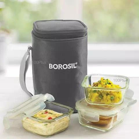 Detec™ Borosil Microwavable Glass Lunch Box Square Set of 3 Pack of 5