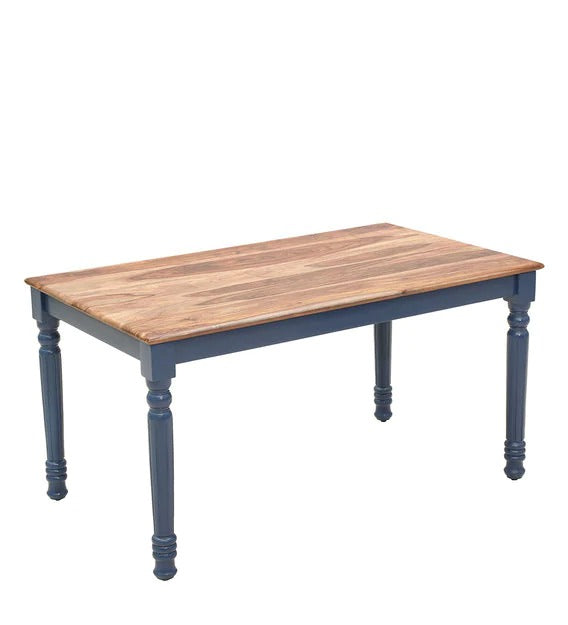 Detec™ Solid Wood 6 Seater Dining Table In Blue & Natural Finish