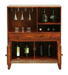 Detec™ Solid Wood Bar Cabinet in Honey Oak Finish