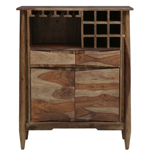 Detec™ Solid Wood Bar Cabinet in Sheesham Stone Finish