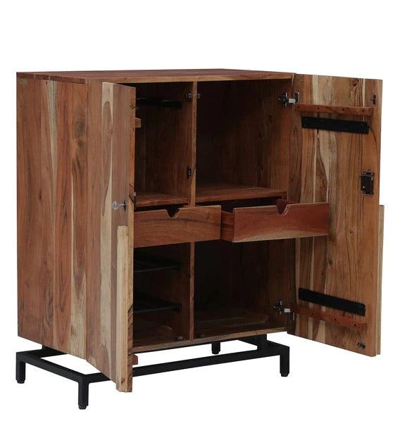 Detec™ Solid Wood Bar Cabinet in Natural Acacia Finish