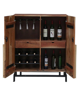 Detec™ Solid Wood Bar Cabinet in Natural Acacia Finish