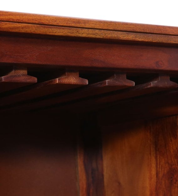 Detec™ Solid Wood Bar Cabinet In Honey Oak Finish