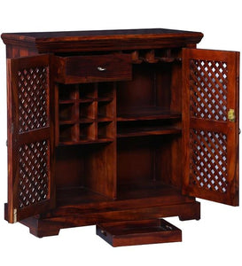 Detec™ Solid Wood Modern Bar Cabinet In Honey Oak Finish