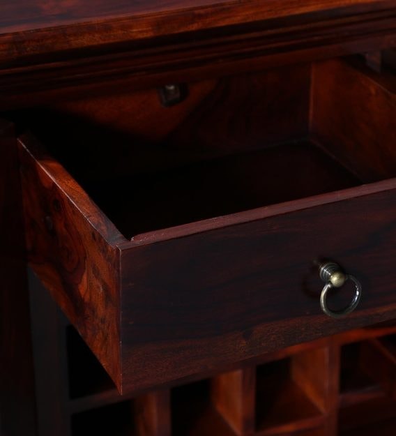 Detec™ Solid Wood Modern Bar Cabinet In Honey Oak Finish