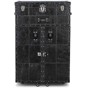 Detec™ Leather Bar Cabinet on Wheels in Black Colour