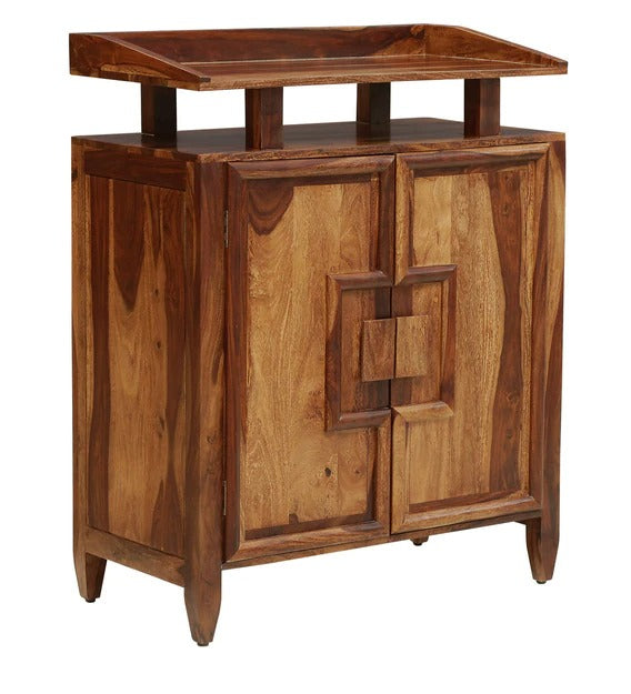 Detec™ Solid Wood Bar Cabinet In Rustic Teak Finish