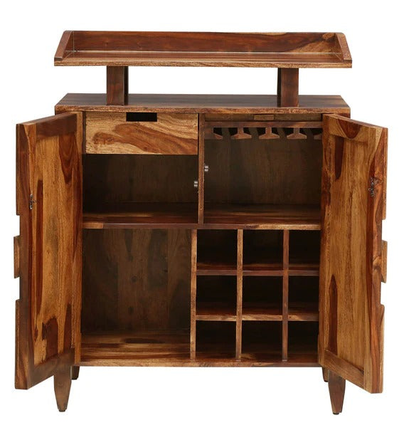 Detec™ Solid Wood Bar Cabinet In Rustic Teak Finish