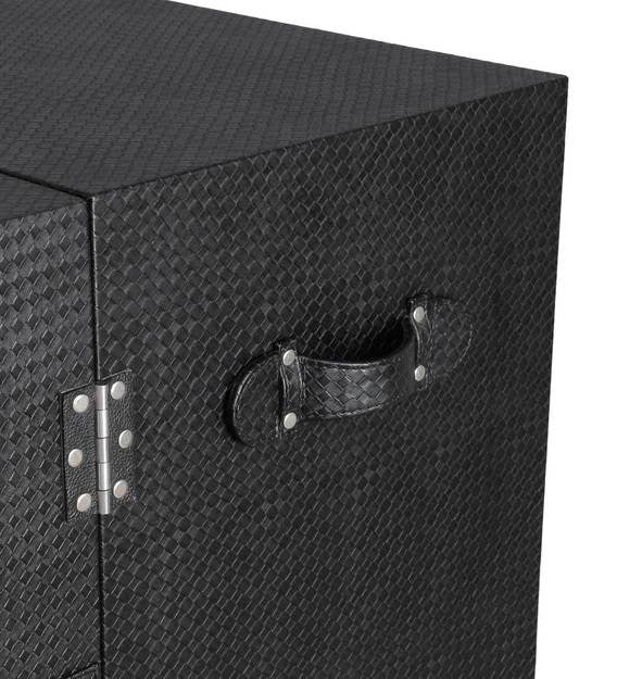 Detec™ Leather Trunk Bar Cabinet on Wheels in Black Colour