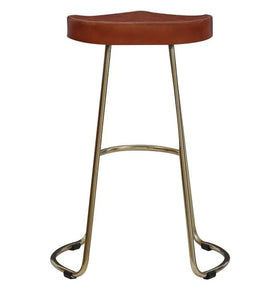 Detec™ Bar Stool With Leather Upholstery In Tan & Gold Finish