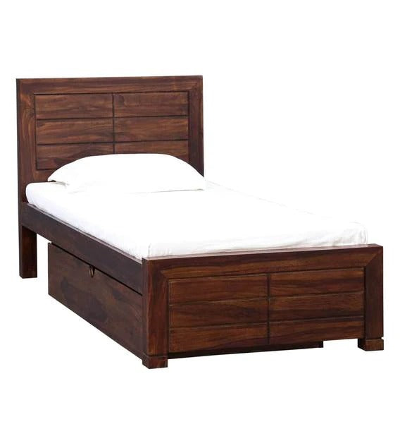 Detec™ Solid Wood Single Bed with Storage in Provincial Teak Finish