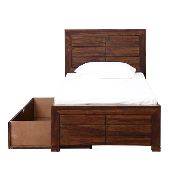 Detec™ Solid Wood Single Bed with Storage in Provincial Teak Finish