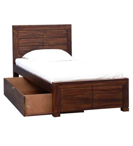 Detec™ Solid Wood Single Bed with Storage in Provincial Teak Finish