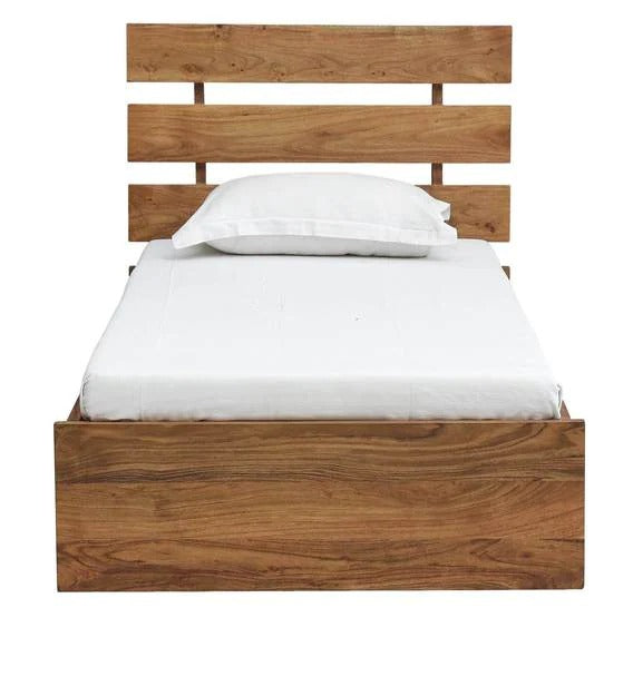 Detec™ Solid Wood Single Bed with Box Storage in Acacia Natural Finish