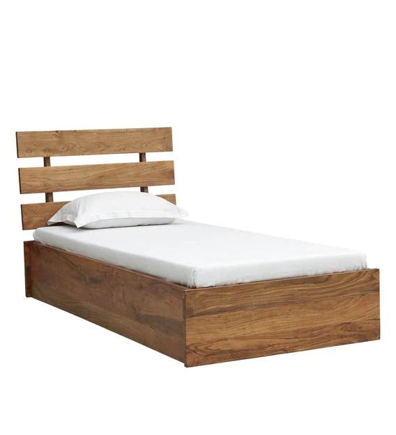 Detec™ Solid Wood Single Bed with Box Storage in Acacia Natural Finish