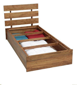 Detec™ Solid Wood Single Bed with Box Storage in Acacia Natural Finish