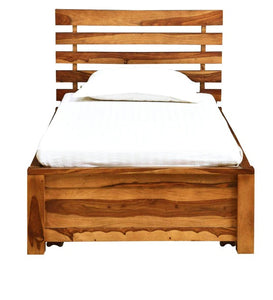Detec™ Solid Wood Single Bed with Storage in Rustic Teak Finish