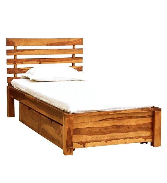 Detec™ Solid Wood Single Bed with Storage in Rustic Teak Finish