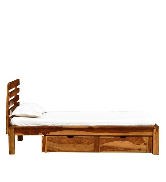 Detec™ Solid Wood Single Bed with Storage in Rustic Teak Finish