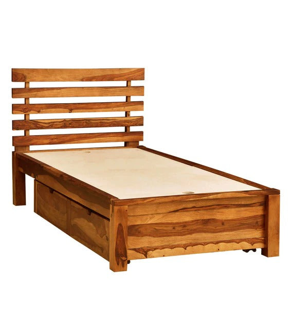 Detec™ Solid Wood Single Bed with Storage in Rustic Teak Finish