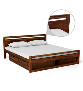 Detec™  Solid Wood Queen Size Bed with Storage Sheesham Wood Material