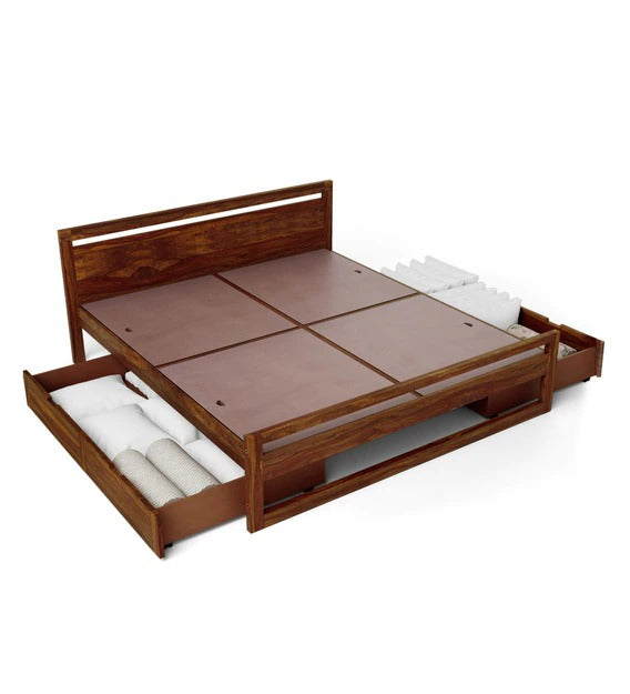 Detec™  Solid Wood Queen Size Bed with Storage Sheesham Wood Material