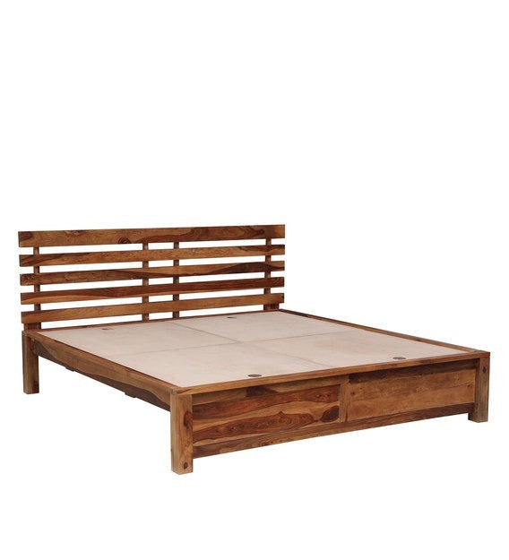 Detec™ Solid Wood Queen Size Bed in Rustic Teak Finish