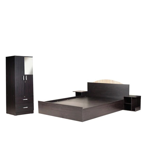 Detec™ Bedroom Set ( Queen Size Bed with Storage, 2 Door Wardrobe & Two Bedside Table ) in Wenge Finish