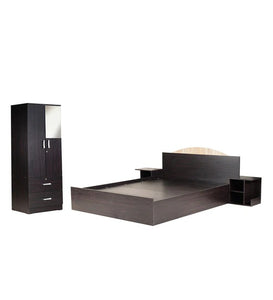 etec™ Bedroom Set ( Queen Size Bed with Storage, 2 Door Wardrobe & Two Bedside Table ) in Wenge Finish