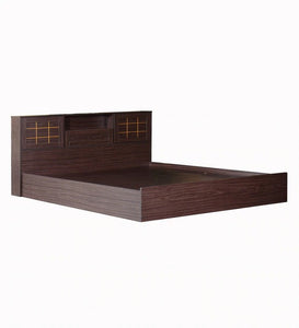 Detec™ Queen Size Bed with Storage in Walnut Finish Engineered Wood Material 