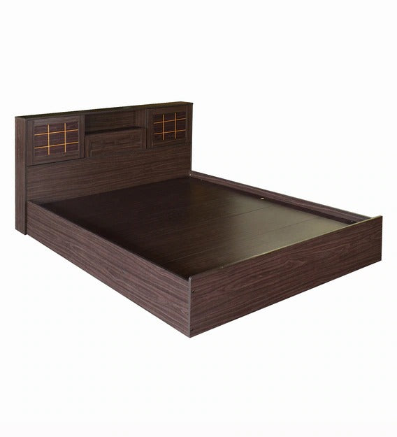 Detec™ Queen Size Bed with Storage in Walnut Finish Engineered Wood Material
