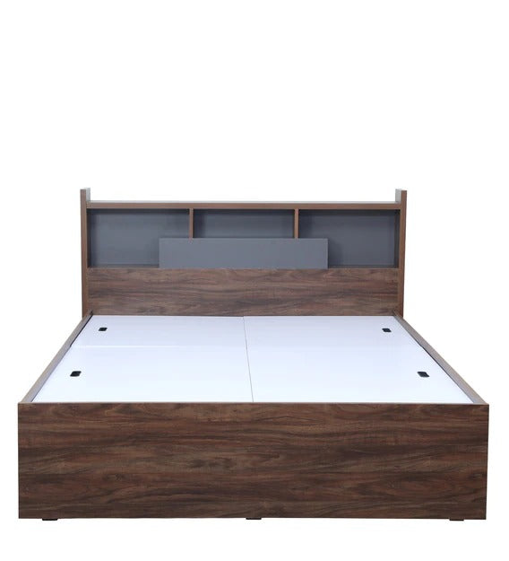 Detec™ Queen Size Bed with Headboard & Box Storage in Natural Walnut Colour