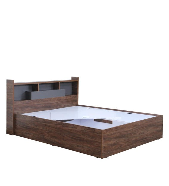 Detec™ Queen Size Bed with Headboard & Box Storage in Natural Walnut Colour