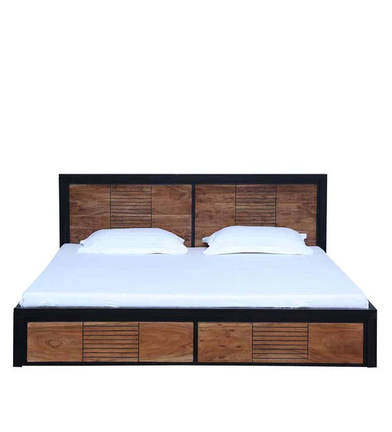 Detec™ Solid Wood Queen Size Bed with Storage in Dual Tone Finish