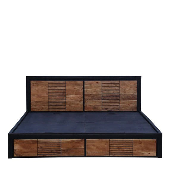 Detec™ Solid Wood Queen Size Bed with Storage in Dual Tone Finish