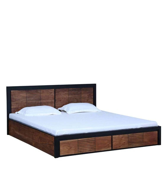 Detec™ Solid Wood Queen Size Bed with Storage in Dual Tone Finish