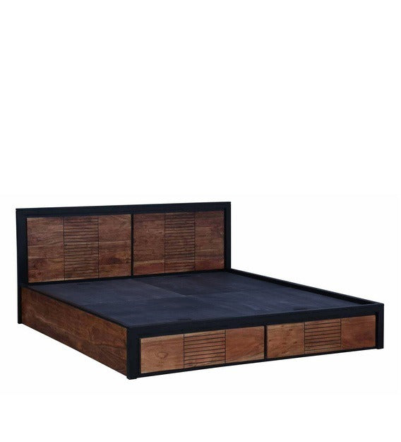 Detec™ Solid Wood Queen Size Bed with Storage in Dual Tone Finish