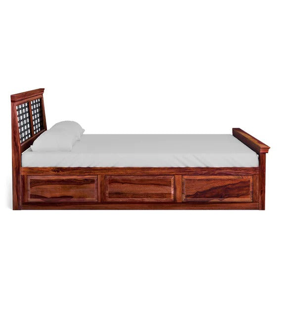 Detec™ Solid Wood Queen Size Bed with Storage in Honey Oak Finish