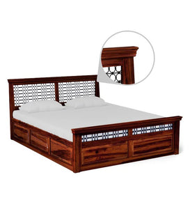 Detec™ Solid Wood Queen Size Bed with Storage in Honey Oak Finish