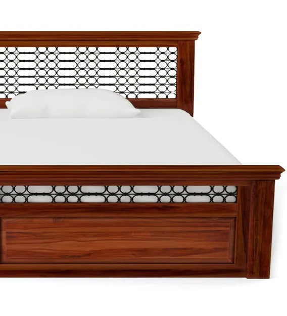 Detec™ Solid Wood Queen Size Bed with Storage in Honey Oak Finish