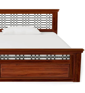 Detec™ Solid Wood Queen Size Bed with Storage in Honey Oak Finish