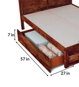 Detec™ Solid Wood Queen Size Bed with Storage in Honey oak Finish